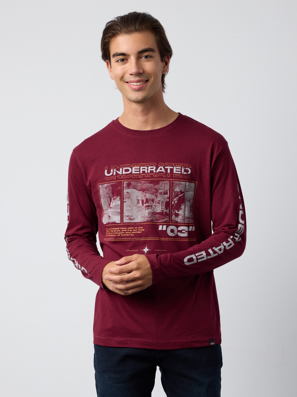 T-shirt UNDERRATED borgonha vista meia frontal