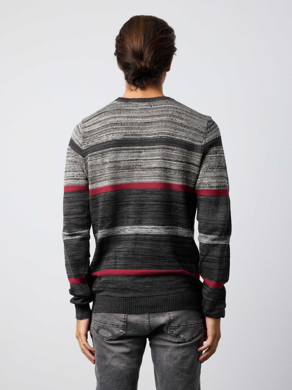 Striped flecked sweater dark grey middle back view