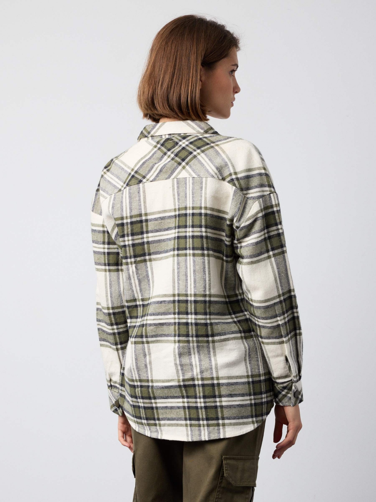 Plaid overshirt green middle back view