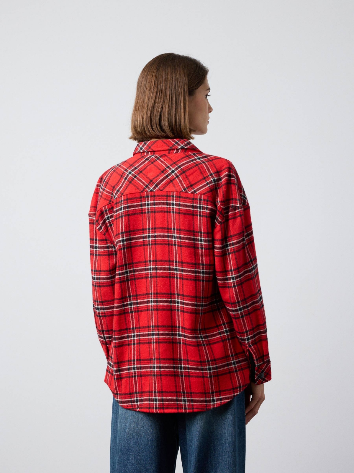 Plaid overshirt red middle back view