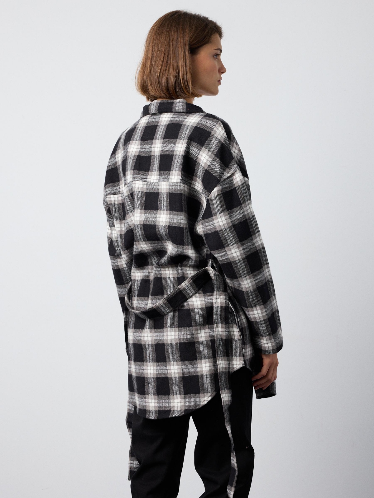 Plaid overshirt black middle back view