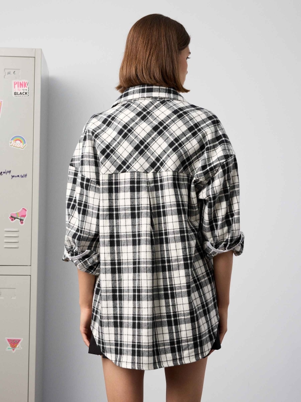 Checked overshirt with pockets black middle back view