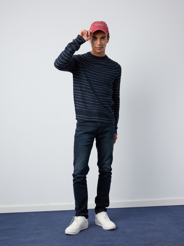 Torzal print jumper navy front view