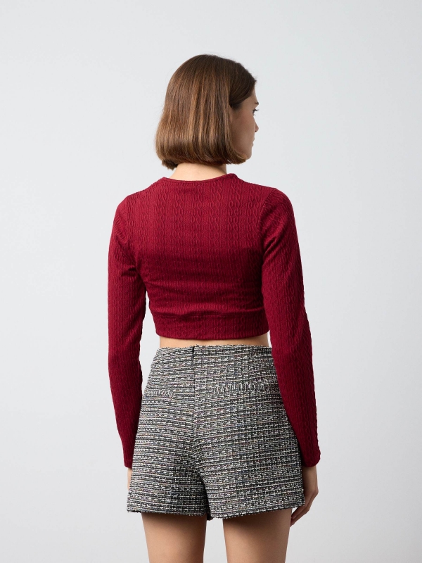 Textured crop top garnet middle back view