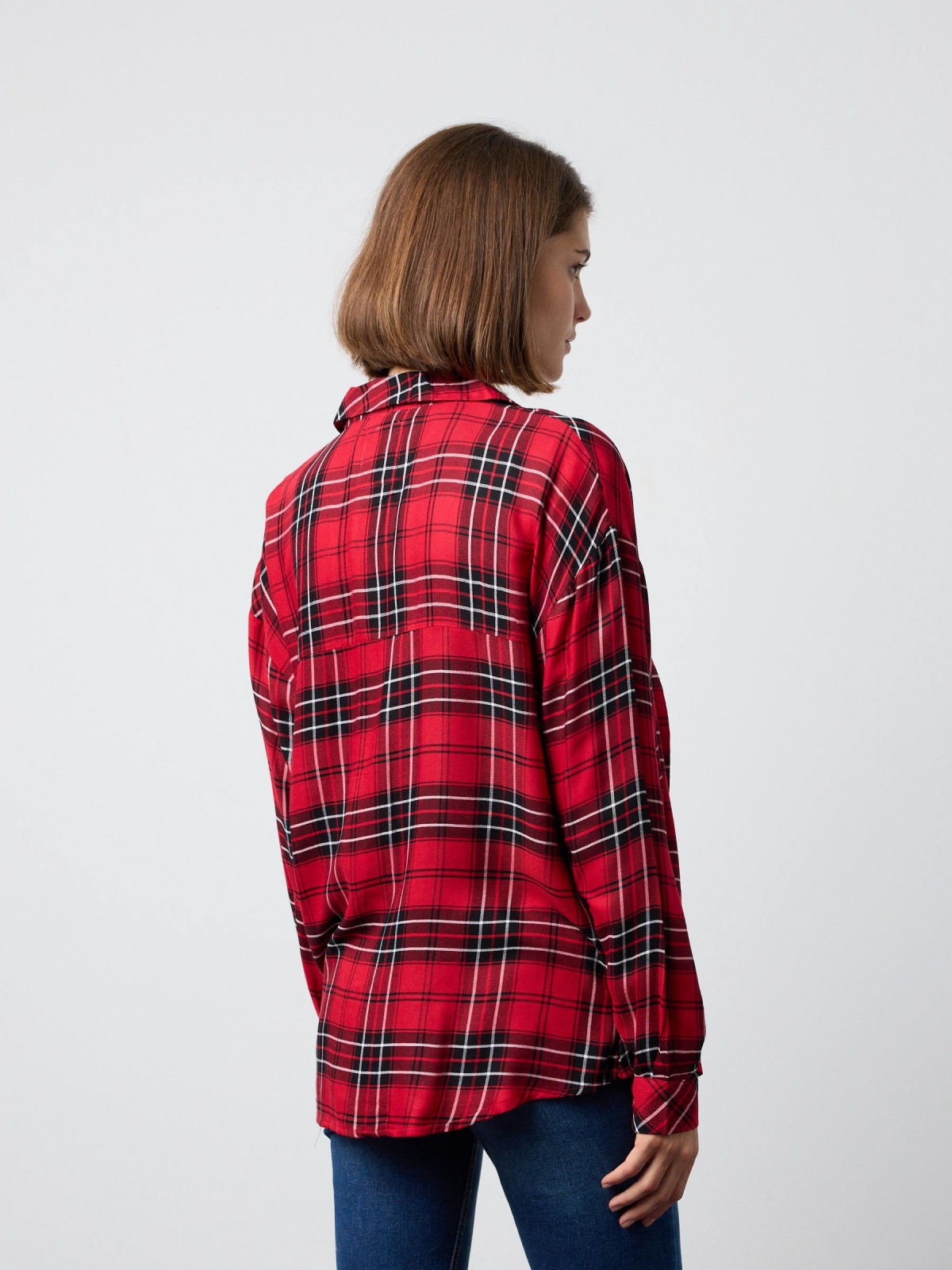 Plaid shirt with pocket red middle back view