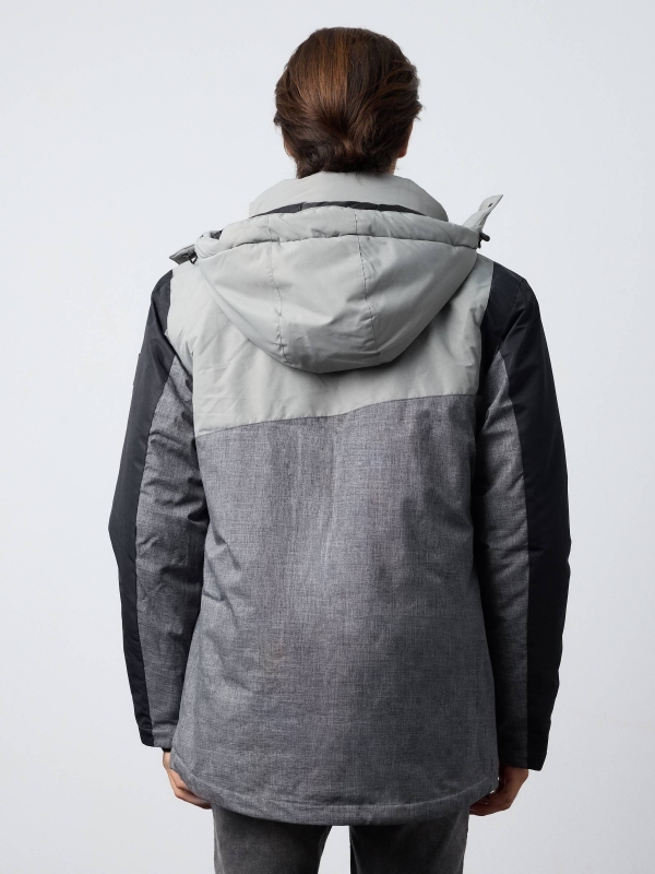 Nylon jacket with closed pockets grey middle back view