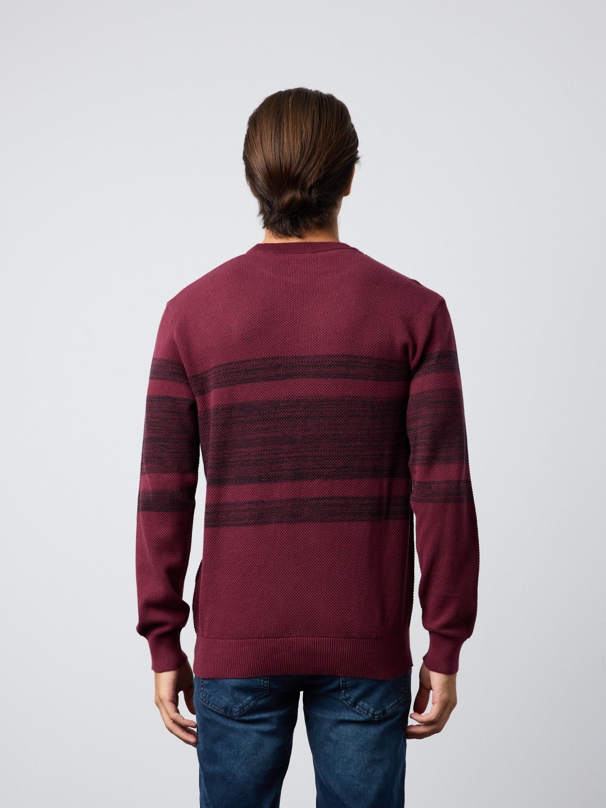 Two-colour striped jumper burgundy middle back view