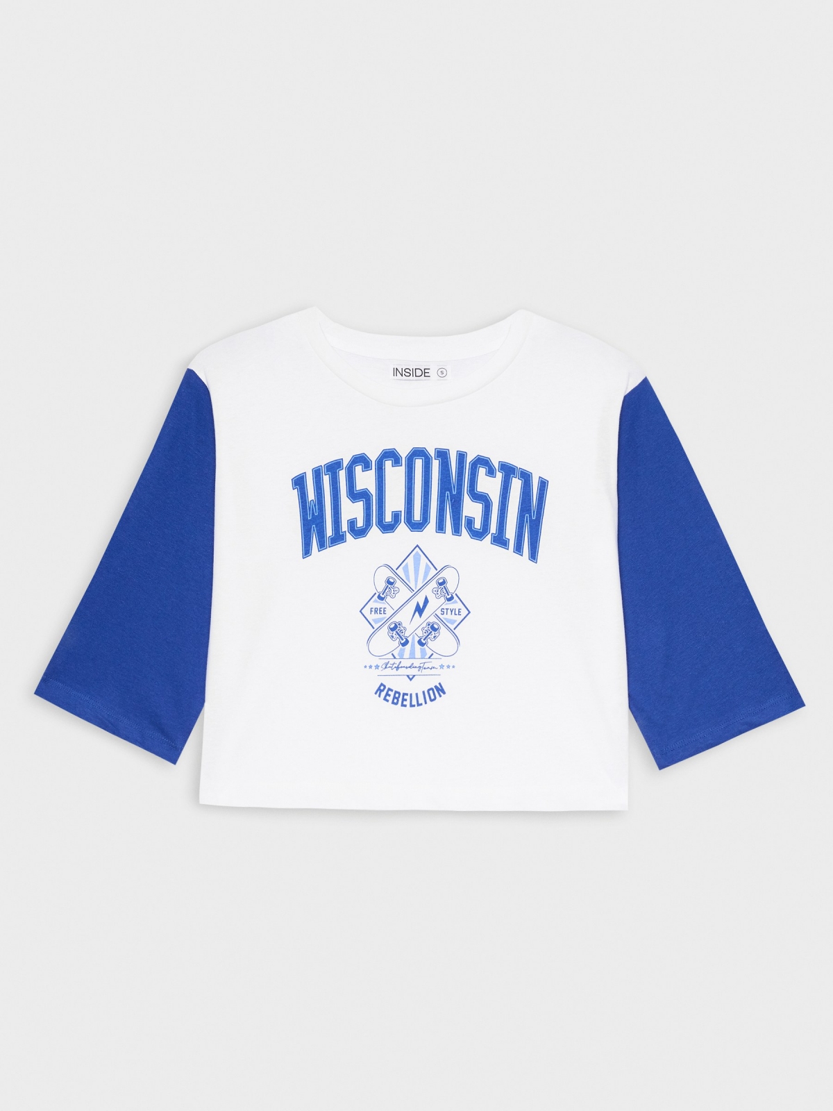 Camiseta estampado Wisconsin azul añil vista detalle