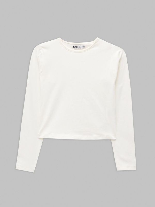 Camiseta cropped negra manga larga blanco roto vista detalle