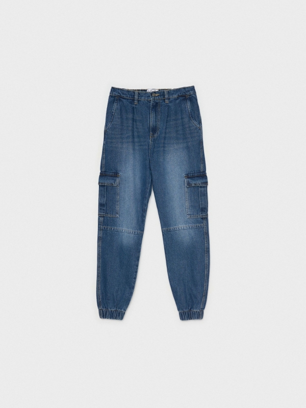 Jeans mom cargo denim azul vista detalle