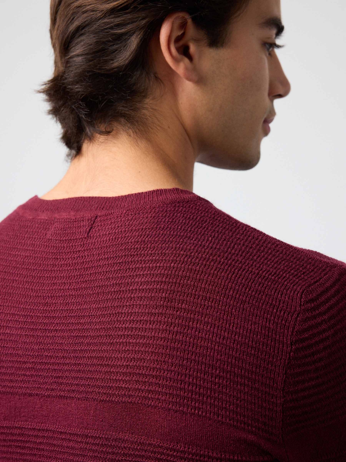 Embossed striped jumper burgundy detail view