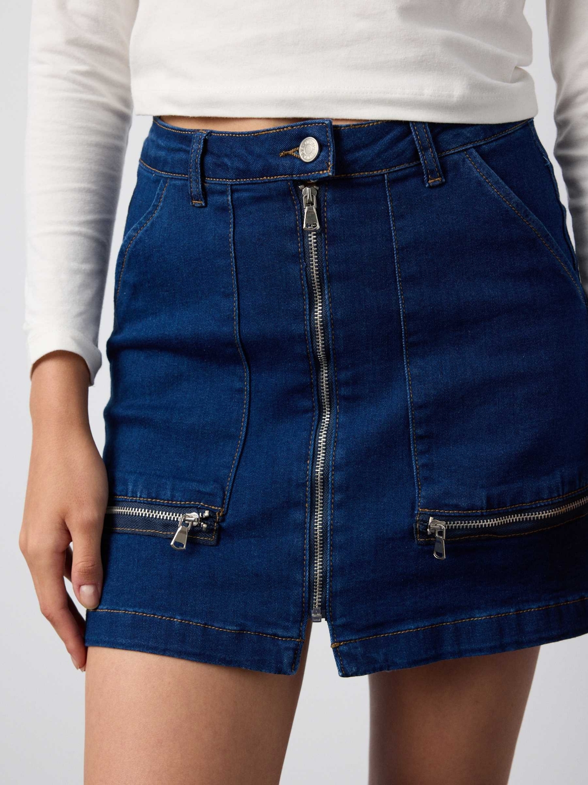  Denim mini skirt with zipper blue