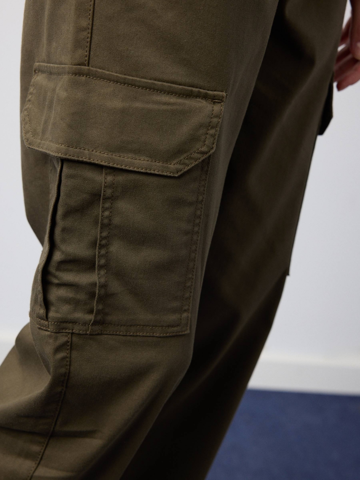 High rise cargo jogger pants khaki detail view