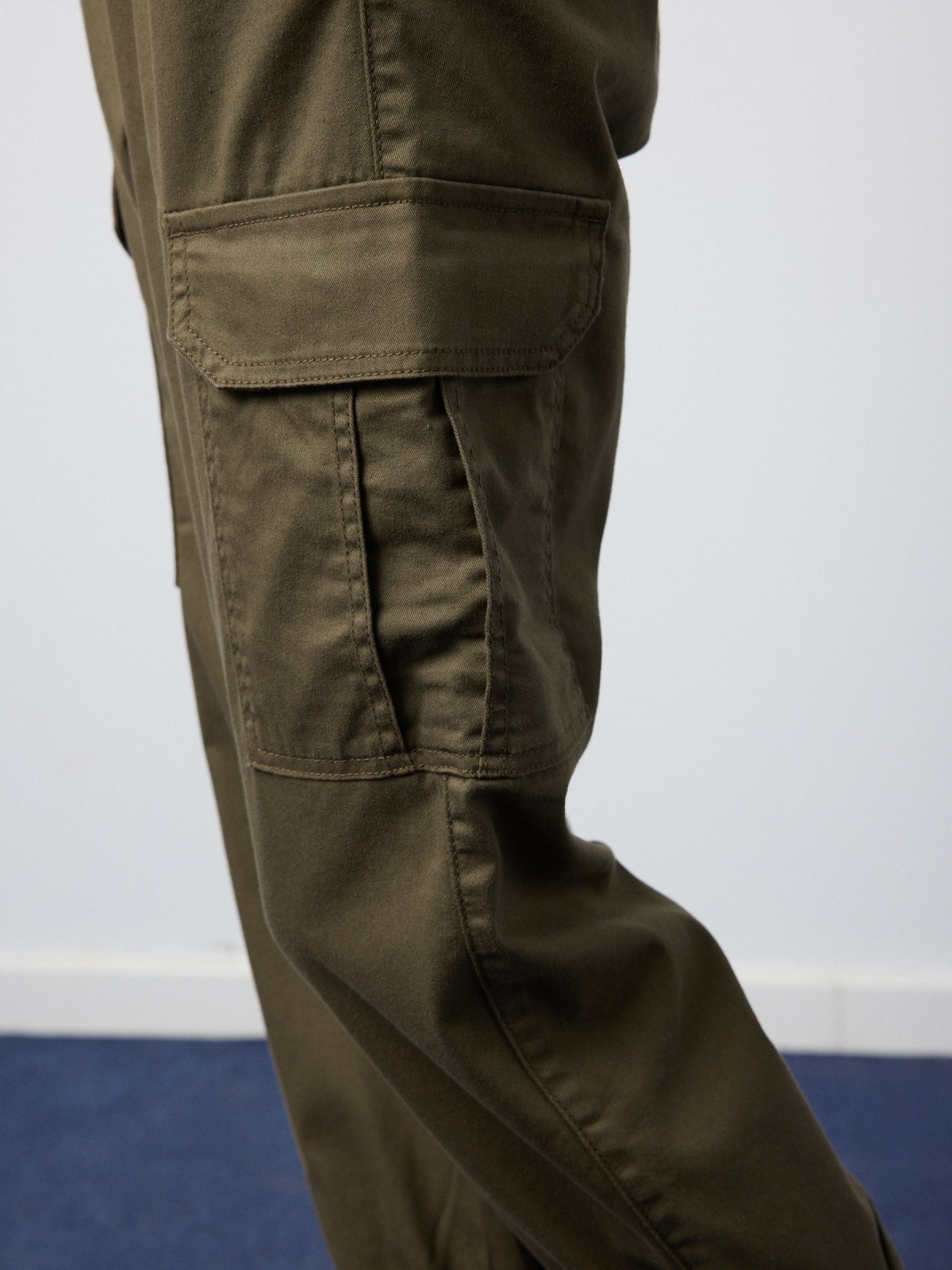 High rise cargo jogger pants khaki detail view