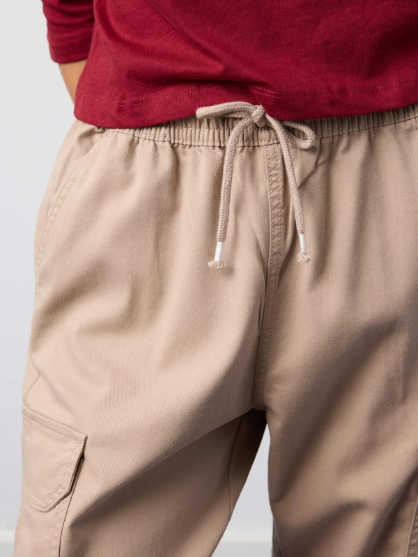 High rise cargo jogger pants sand detail view