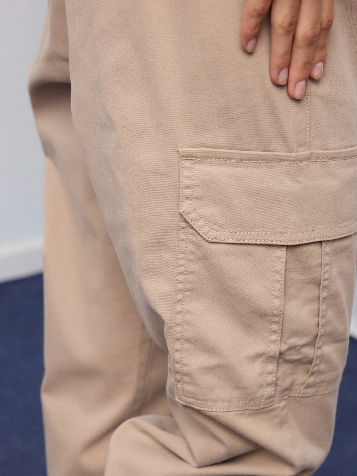 High rise cargo jogger pants sand detail view