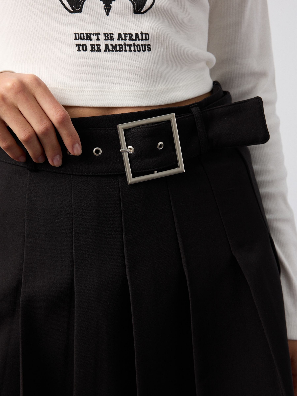 Mini slatted skirt black front detail view