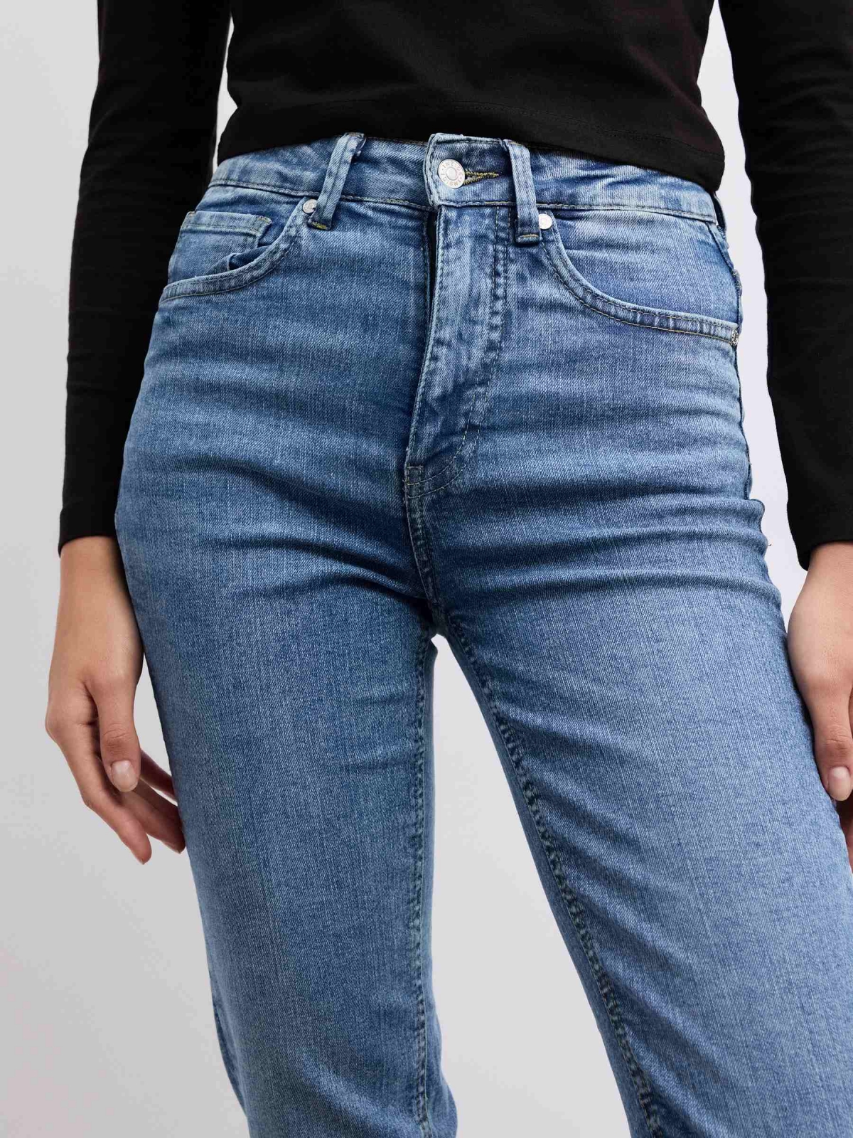  Jeans skinny de cintura alta com cinco bolsos azul aço