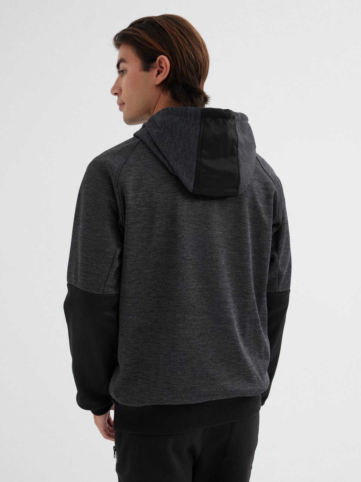 Zip-neck hoodie grey middle back view