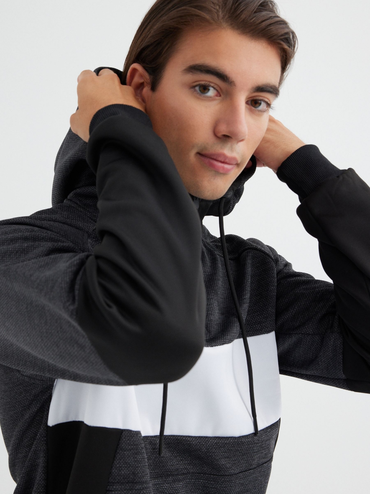  Hoodie gola com zíper cinza