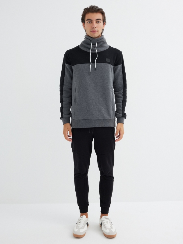 Two-tone high neck sweatshirt grey front view