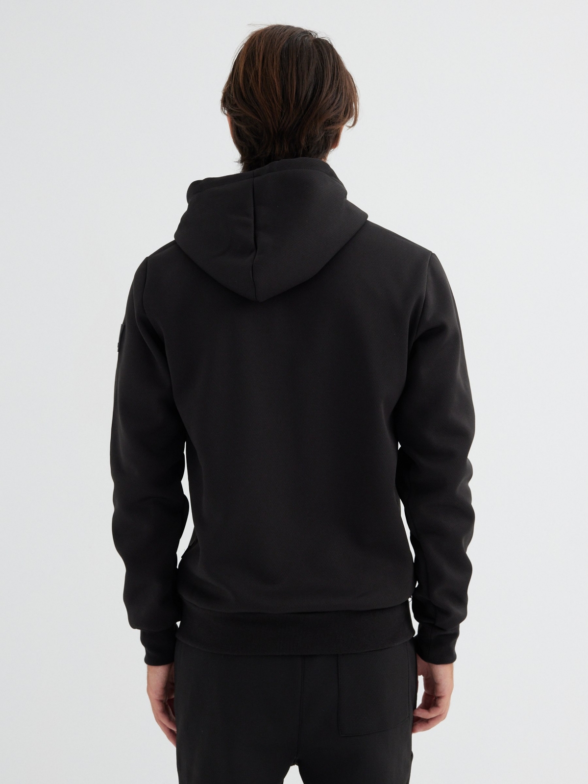 Basic sweatshirt with zipper black middle back view