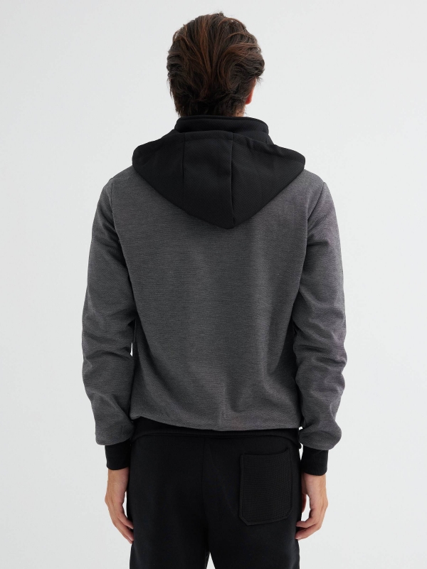 Long sleeve hooded sweatshirt block colour black middle back view