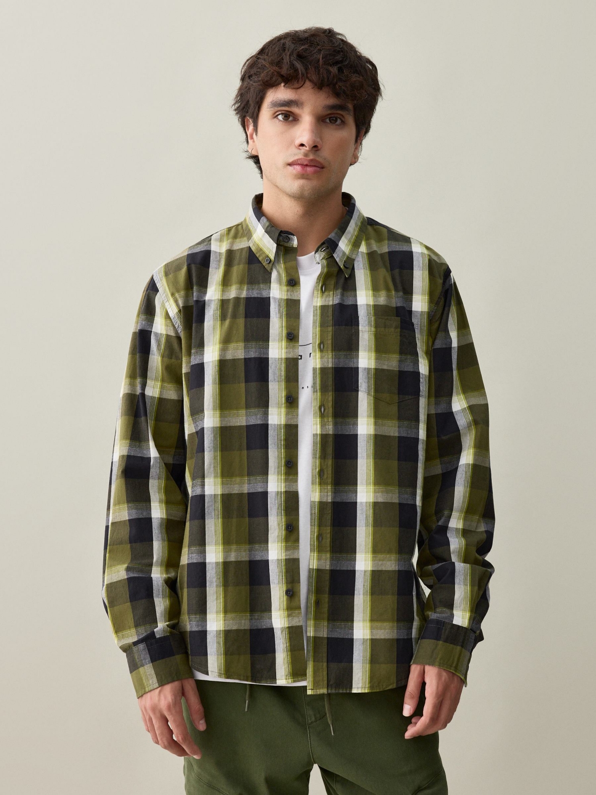 Plaid shirt green middle front view