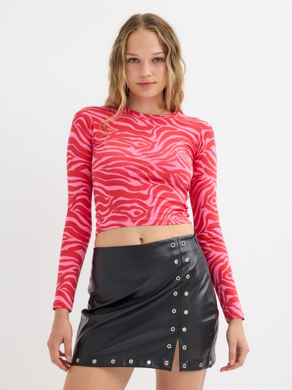 Crop top animal print fantasía rojo intenso vista media frontal