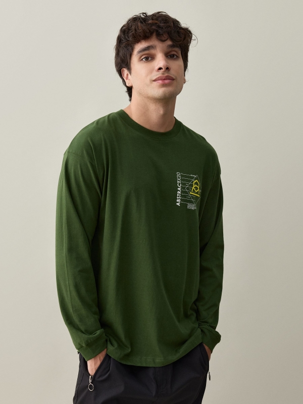 T-shirt com estampado ABSTRACT verde escuro vista meia frontal