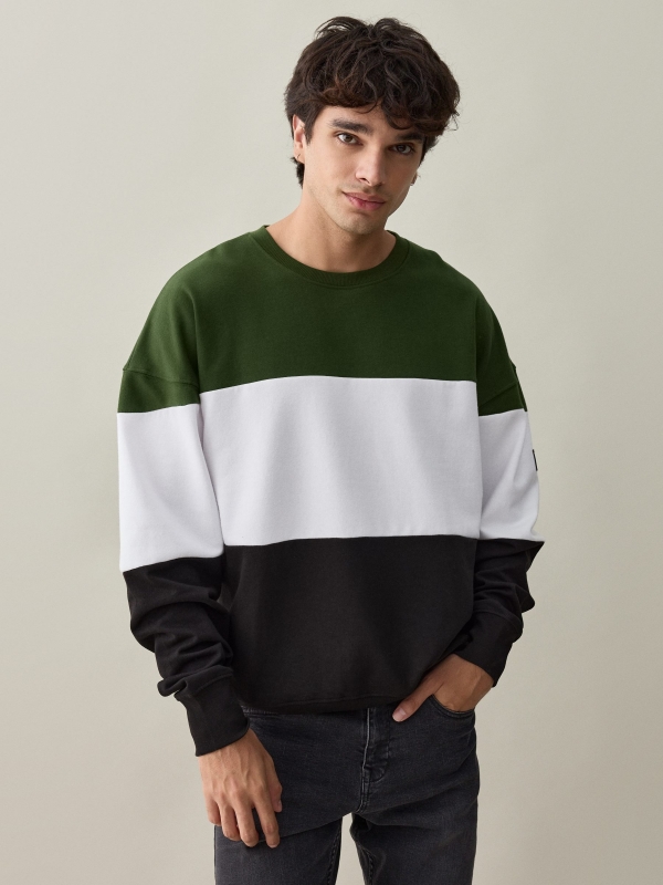 Green color block sweatshirt black middle front view