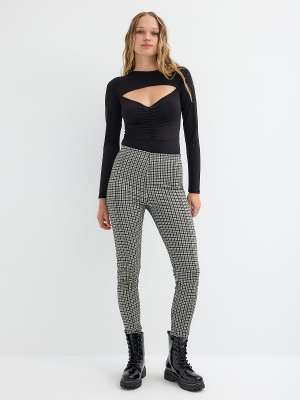 Leggings de cintura alta houndstooth preto vista geral frontal