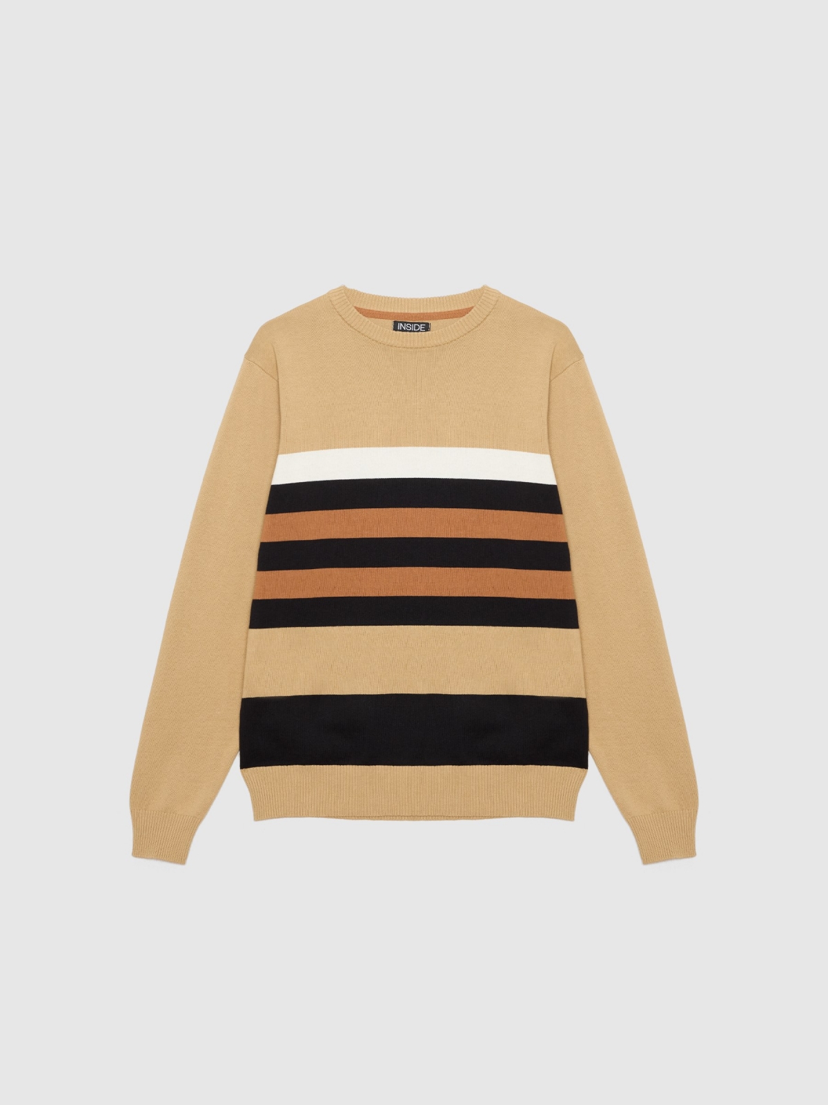 Striped knitted jumper sand detail view