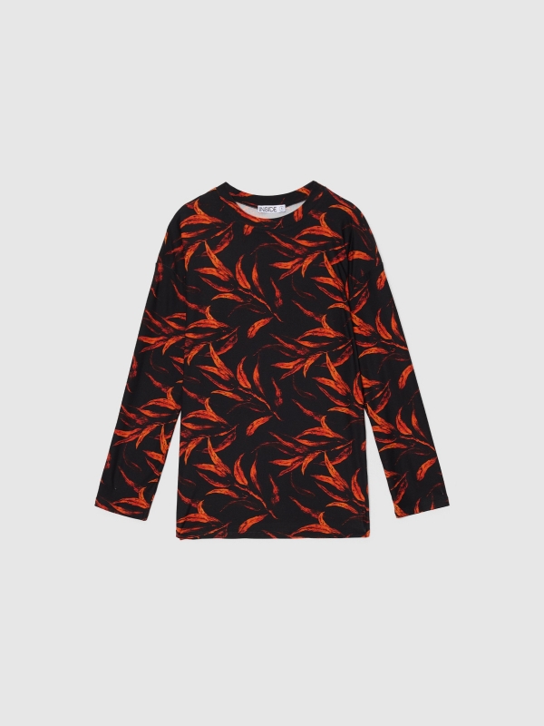 Camiseta manga larga estampado naranja y negro