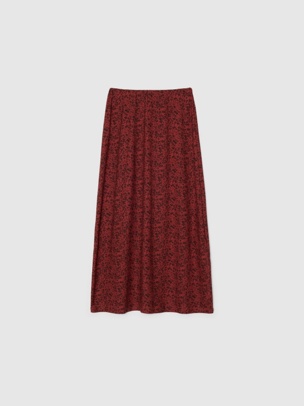 Floral print midi skirt brick red front detail view