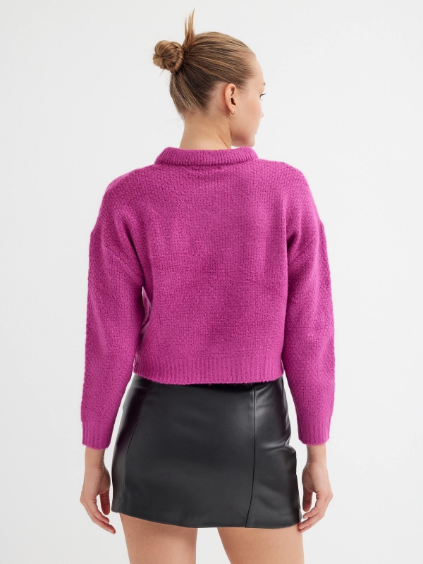 Jersey cropped cuello redondo fucsia vista media trasera