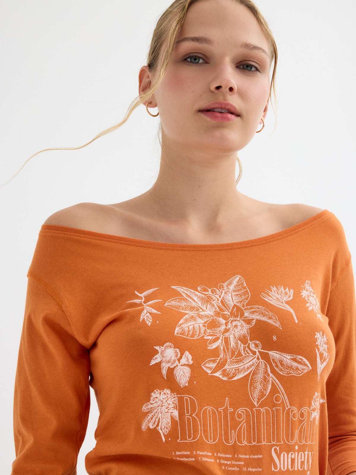  Camiseta manga 3/4 print floral naranja