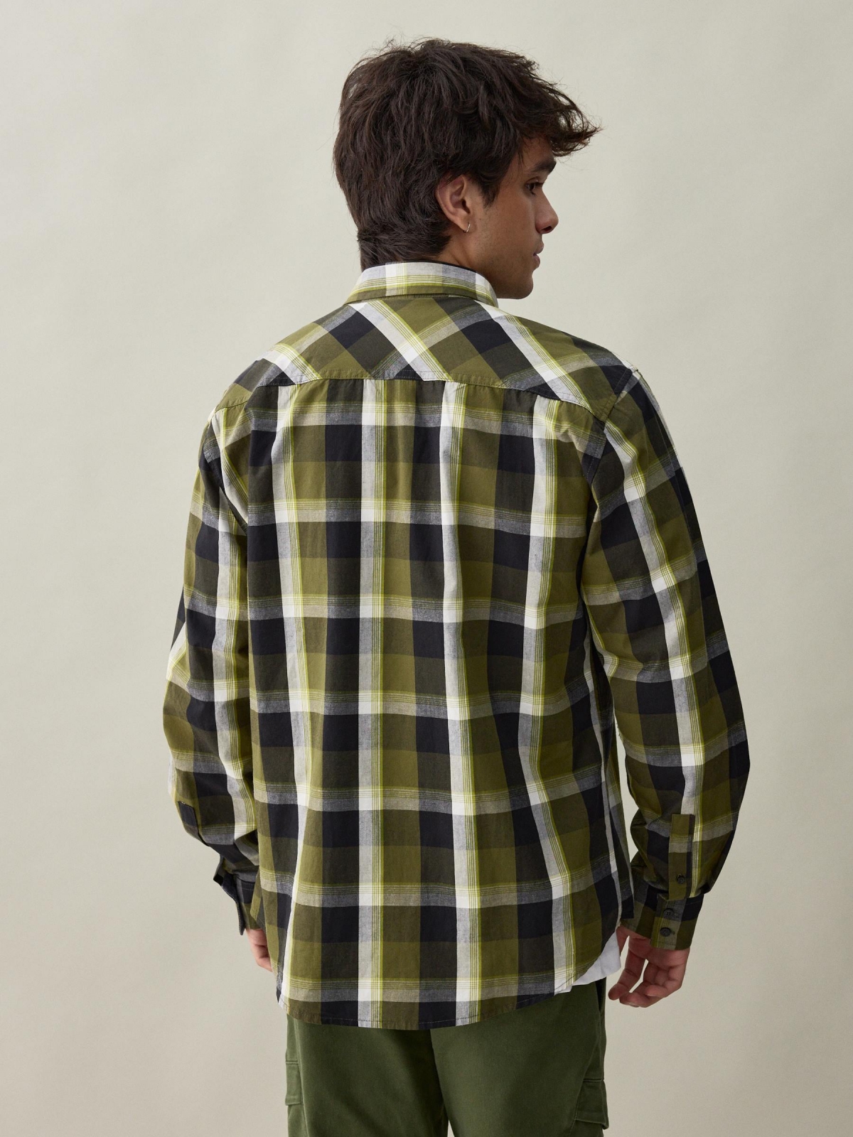 Plaid shirt green middle back view