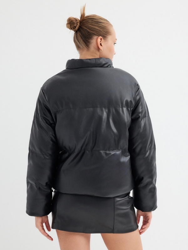 Quilted leatherette jacket black middle back view