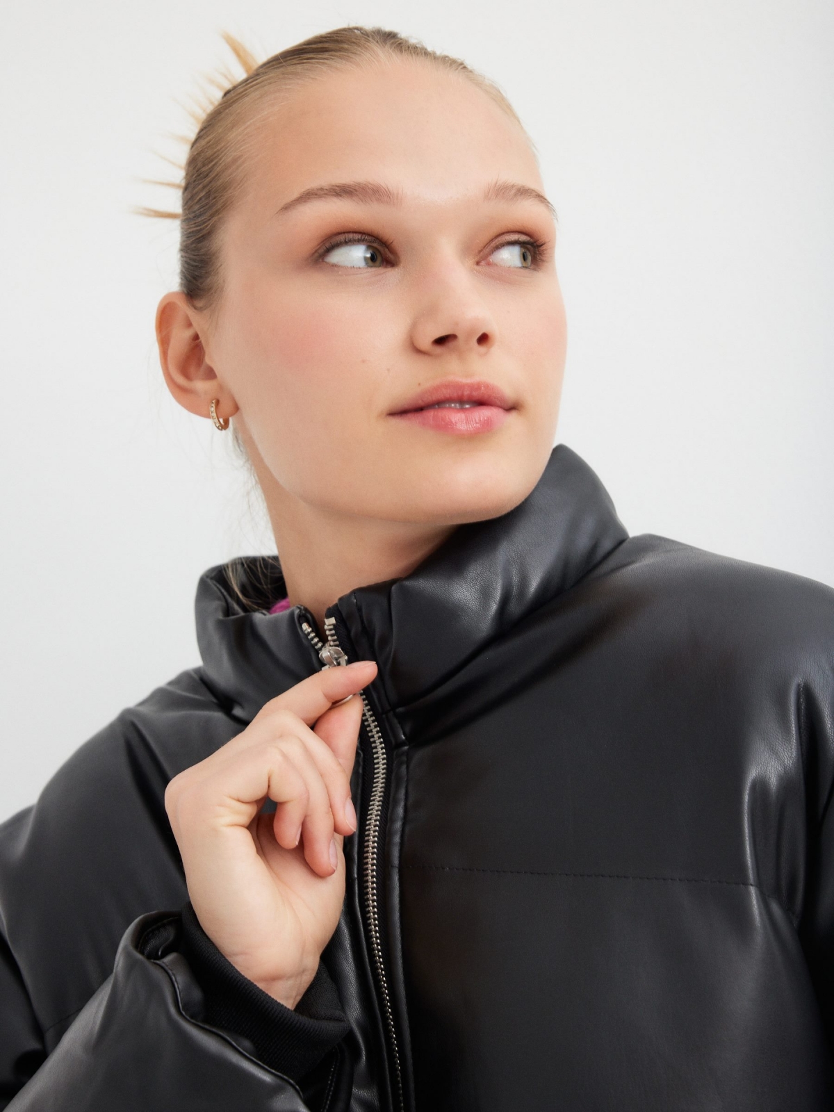 Quilted leatherette jacket black detail view