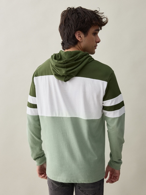 Riverland hooded T-shirt greyish green middle back view