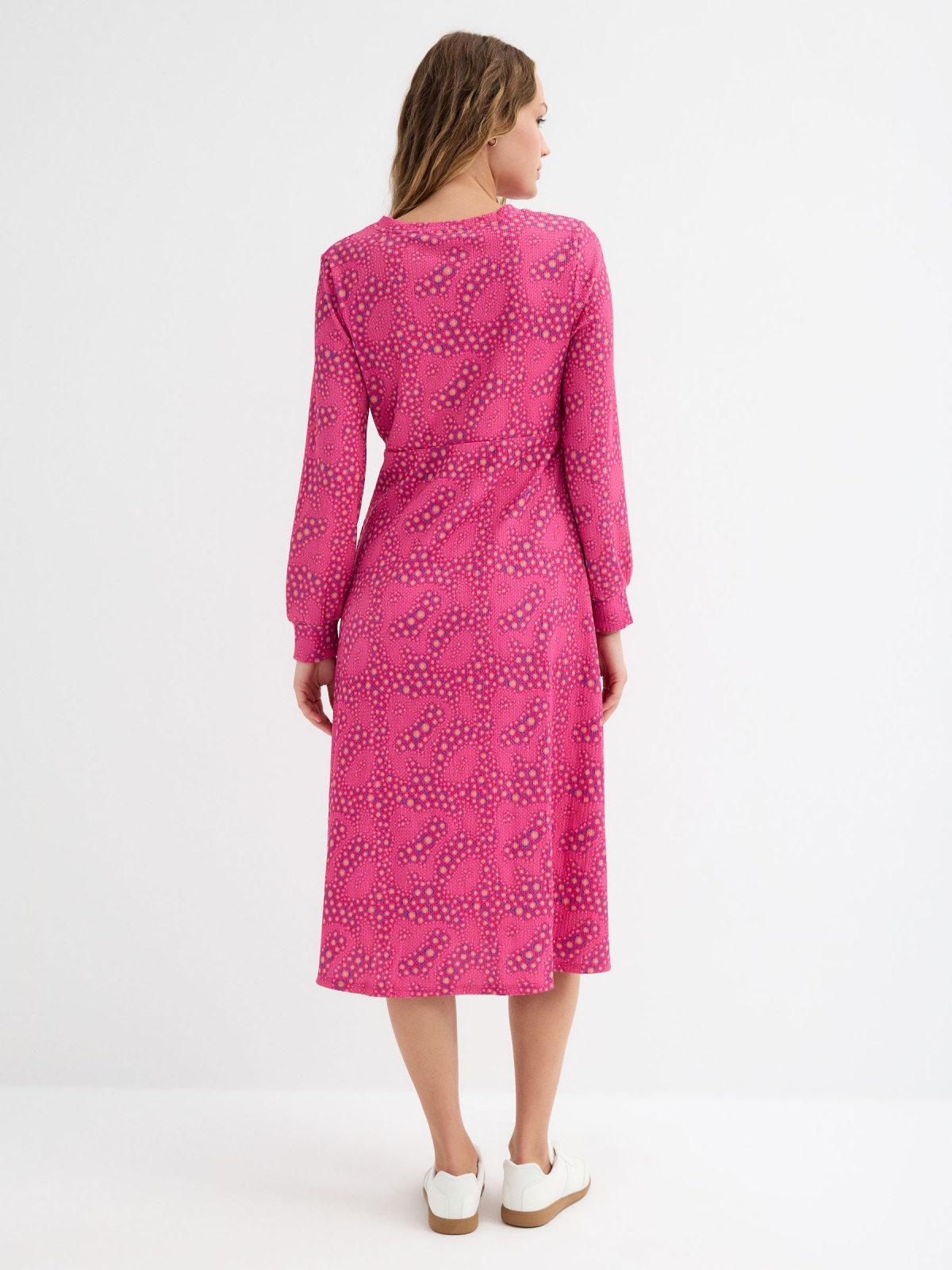 Midi flare dress with slit fuchsia middle back view