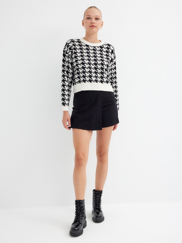 Houndstooth jacquard jumper black front view