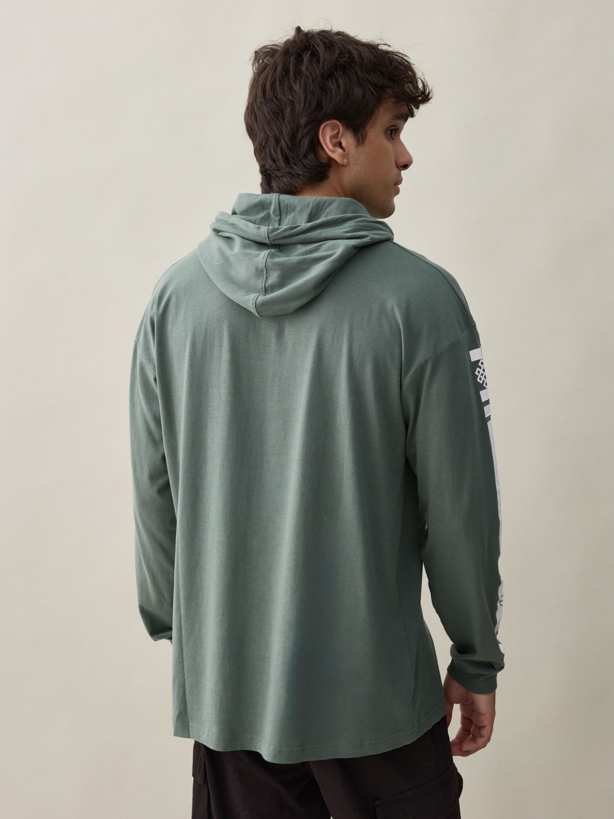 Japan Dream hooded T-shirt greyish green middle back view