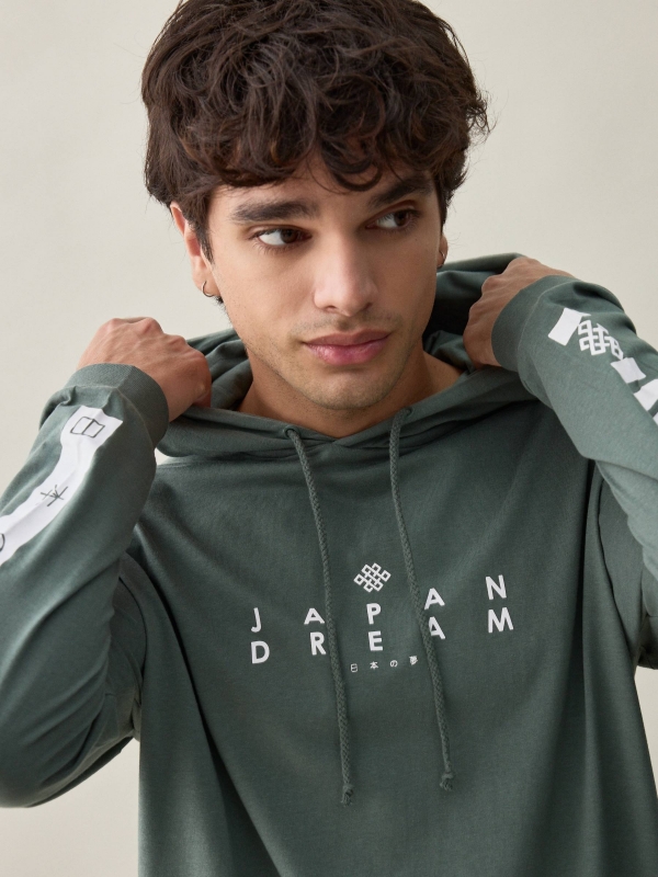  Japan Dream hooded T-shirt greyish green