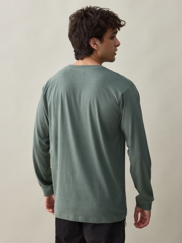 Power print sleeve t-shirt greyish green middle back view