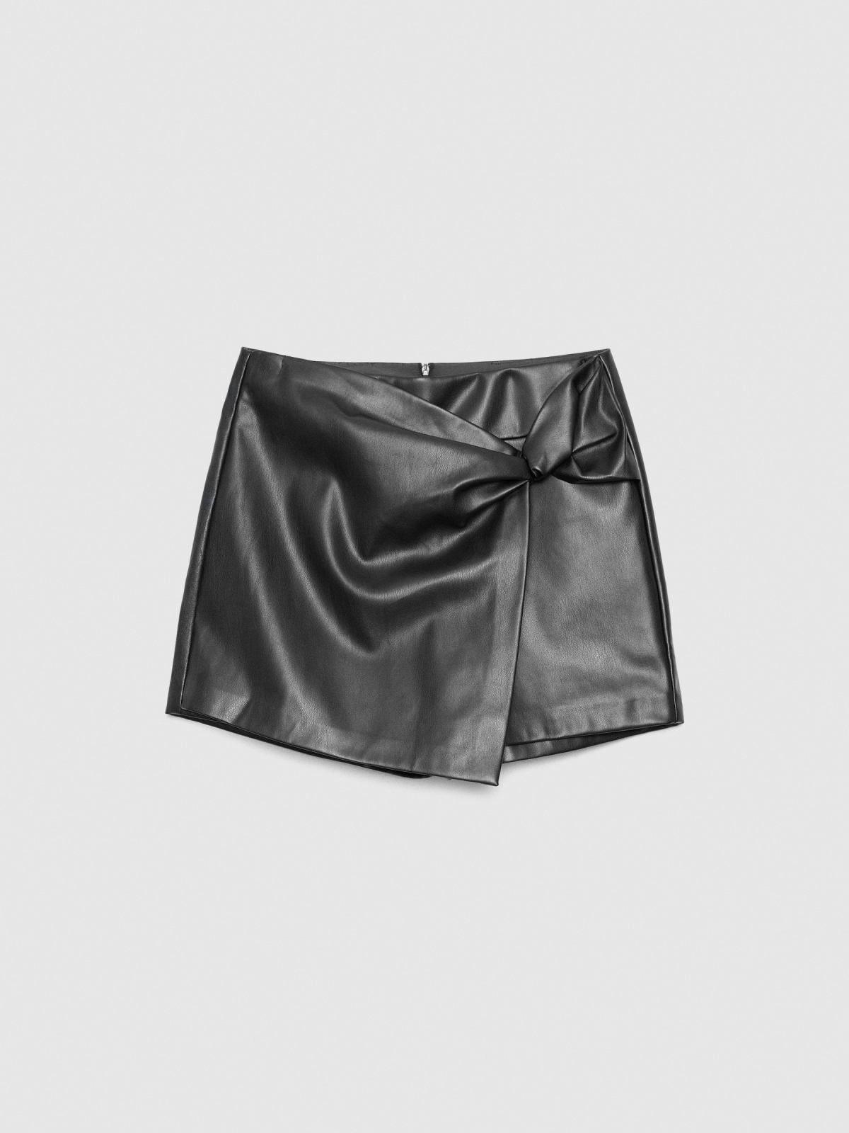  Black mini skirt with knotted leather effect black