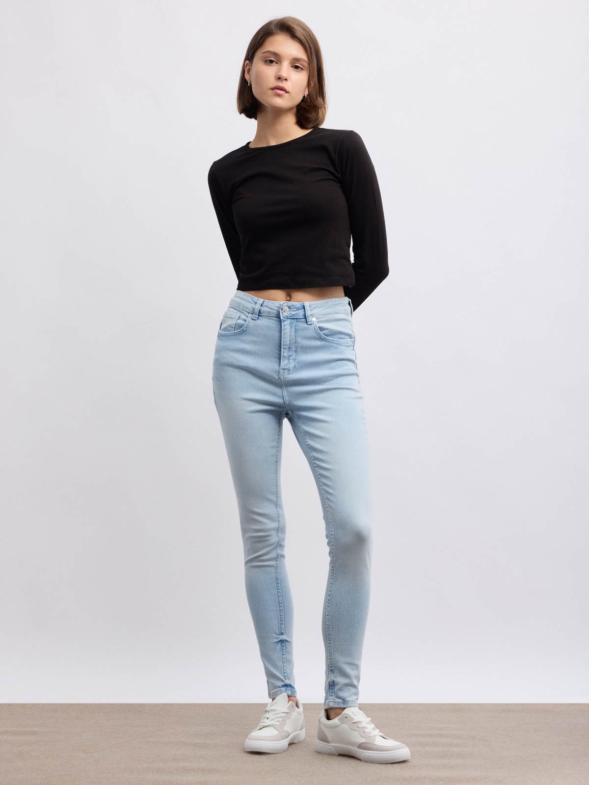 Denim skinny jeans high rise blue general front view