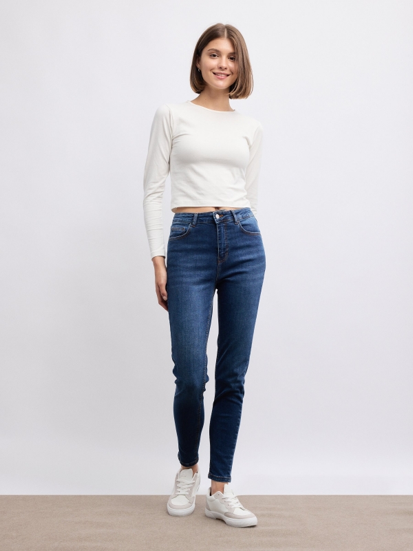 Mid-rise skinny jeans dark blue front view