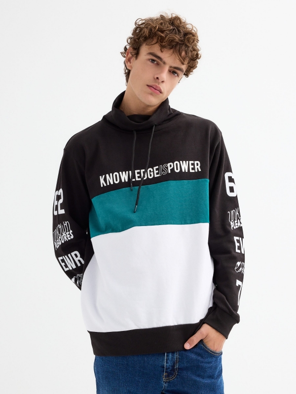 Color block sweatshirt preto vista meia frontal